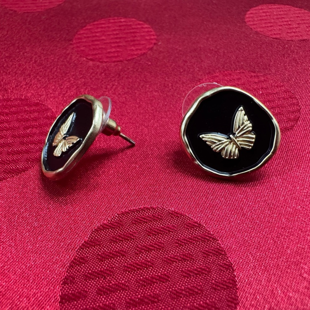 Elegant Black and Gold Butterfly Earrings